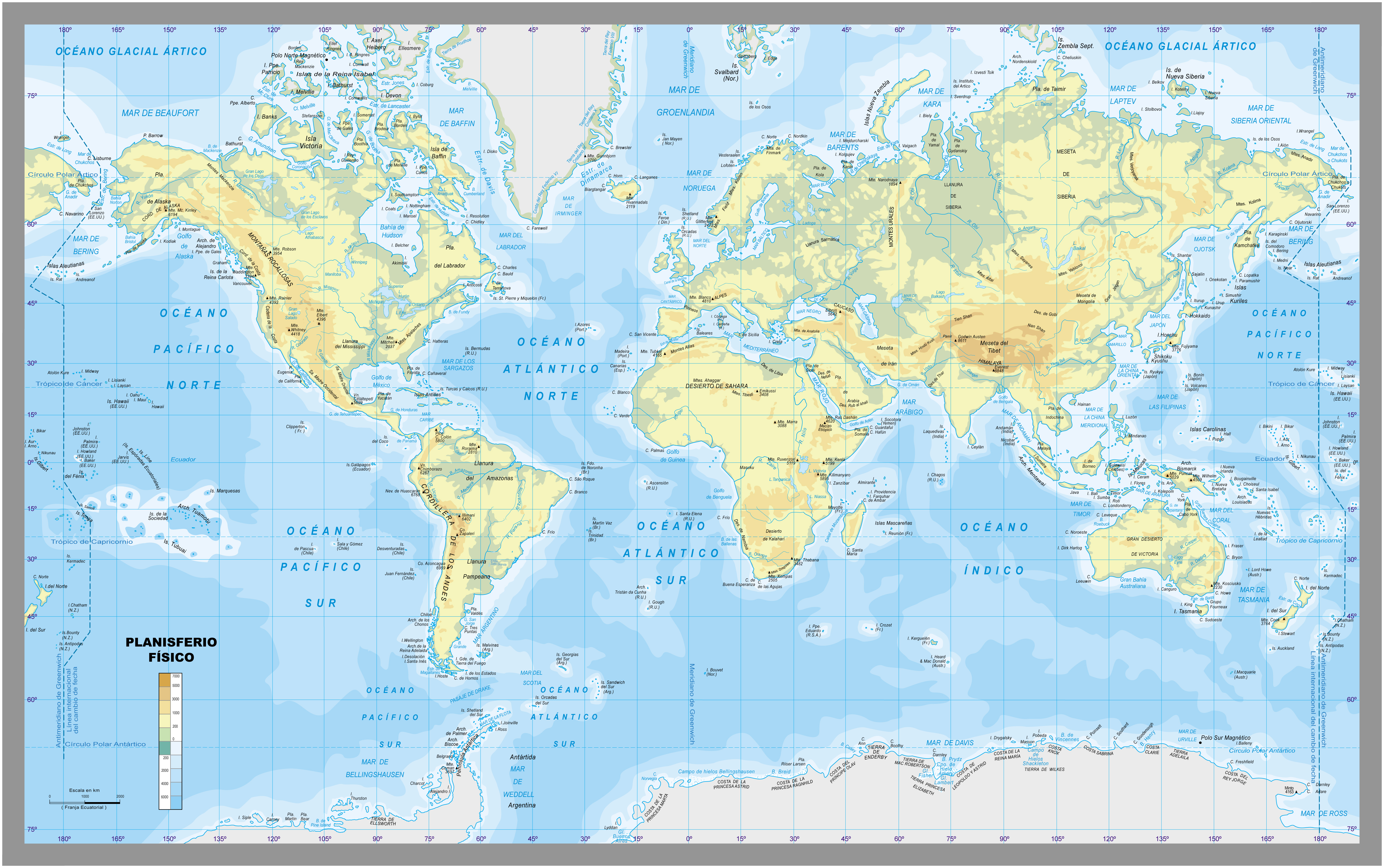 25 Unico Mapa Planisferio Fisico Politico 3703
